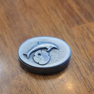 Vintage Yorkshire Pewter Dolphin Trinket Box 1.5in